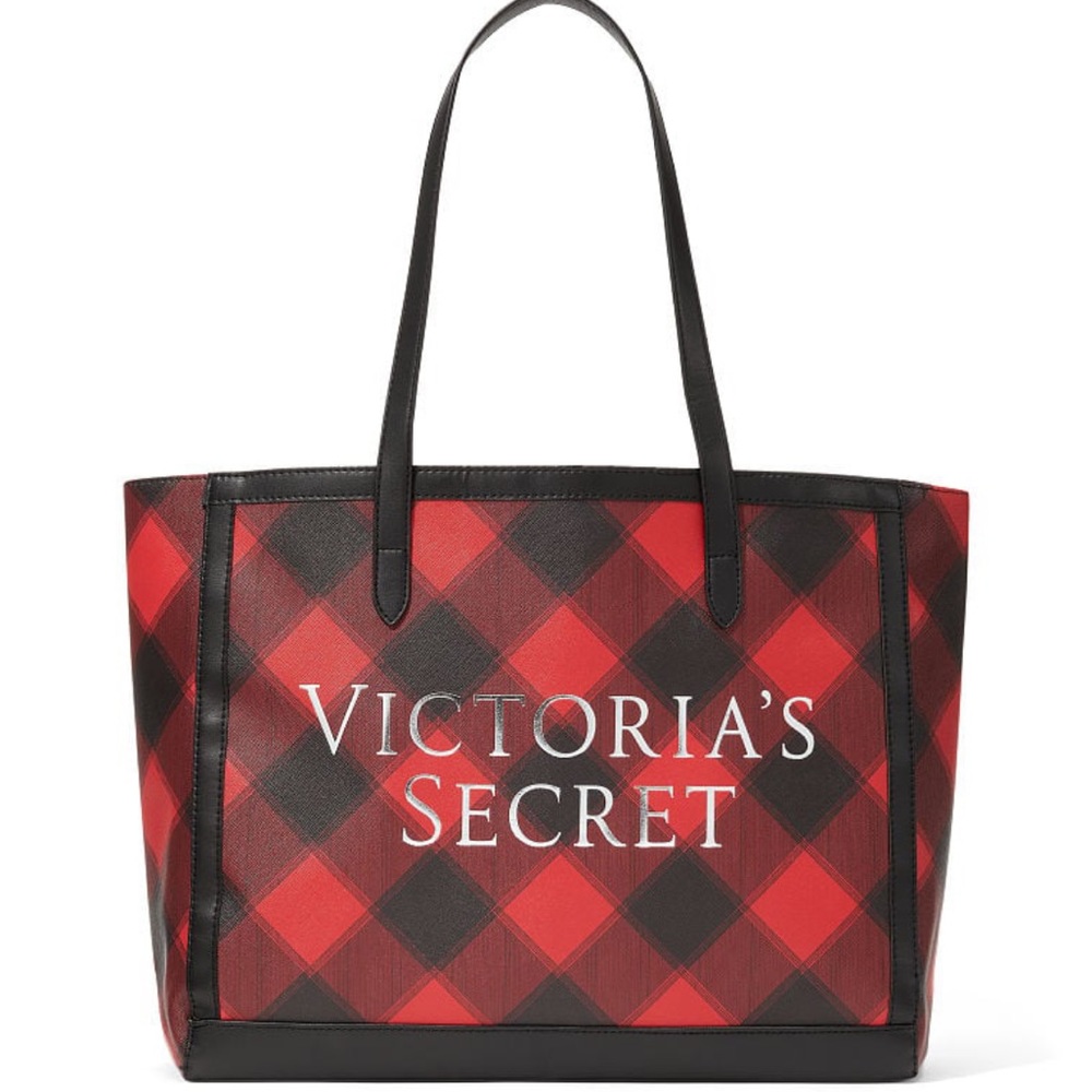 NWT Victoria’s Secret Red Plaid Tote Bag, Shoulder Bag, Gift Bag, Shopping Bag